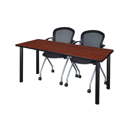 Kee Rectangle Training Table & Chair Set, 72 W, 24 L, 29 H, Wood, Metal, Fabric Top, Cherry MT7224CHBPBK23BK